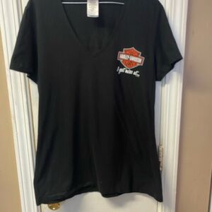 Harley-Davidson Black V-Neck Tee with Orange Logo